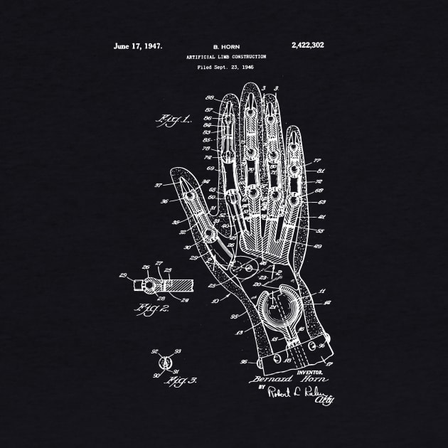 Artificial hand 1947 Patent , Prosthetic hand Patent Artificial hand, Prosthetics Office Wall Art Print, Doctors Patent Illustration by Anodyle